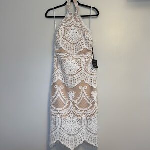 Lulus White and Tan Lace Midi dress